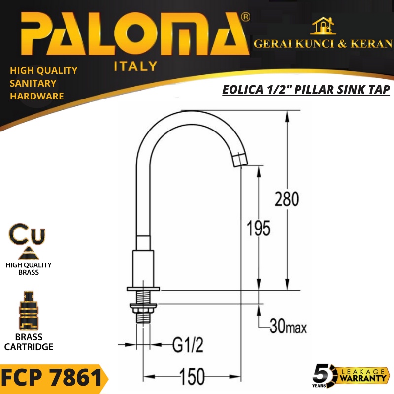 PALOMA FCP 7861 Keran Sink Angsa Cuci Piring Dapur Wastafel Kran Air EMAS SATIN GOLD