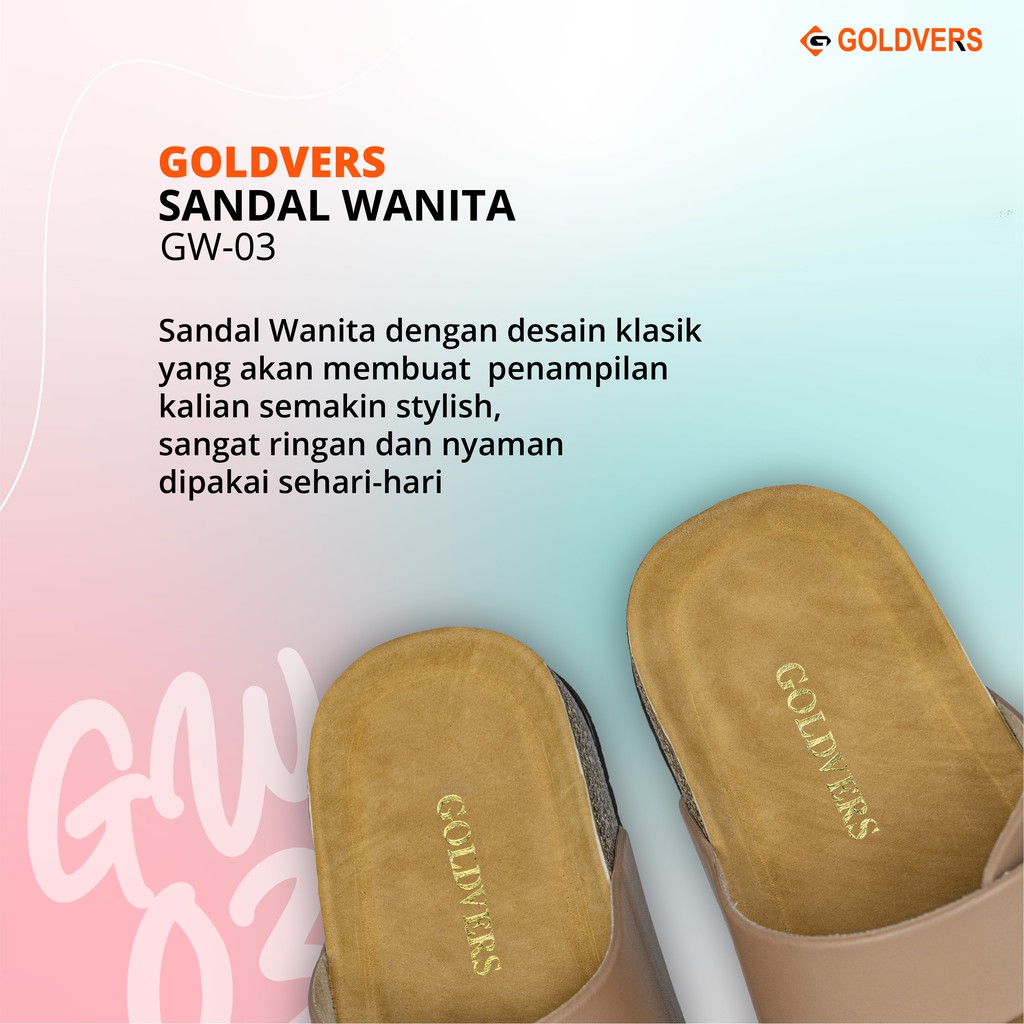 Goldvers Sandal Selop Wanita Synthetic leather PVC - Ukuran 36 sampai 40 ( Cream Coklat Pink )