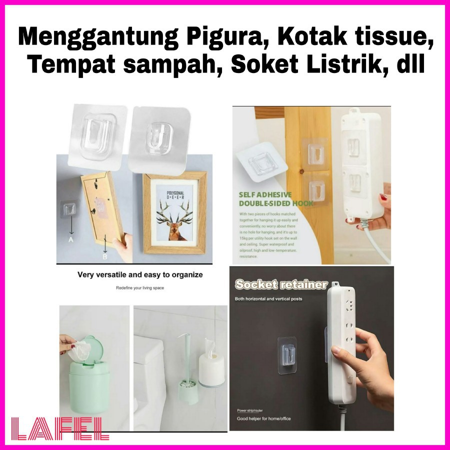 1 set gantungan tempel stiker transparan plus minus magic hook socket gantung doube tape nano