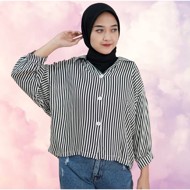 BEFAST - ZFS OOTD Wanita Kemeja AMNI / KEMEJA GARIS JUMBO RAYON DIAMOND / Kemeja Salur / Kemeja Lengan Panjang / Kem Kancing Kekiniaan Remaja / Kem Trendy / Terlaris / Termurah