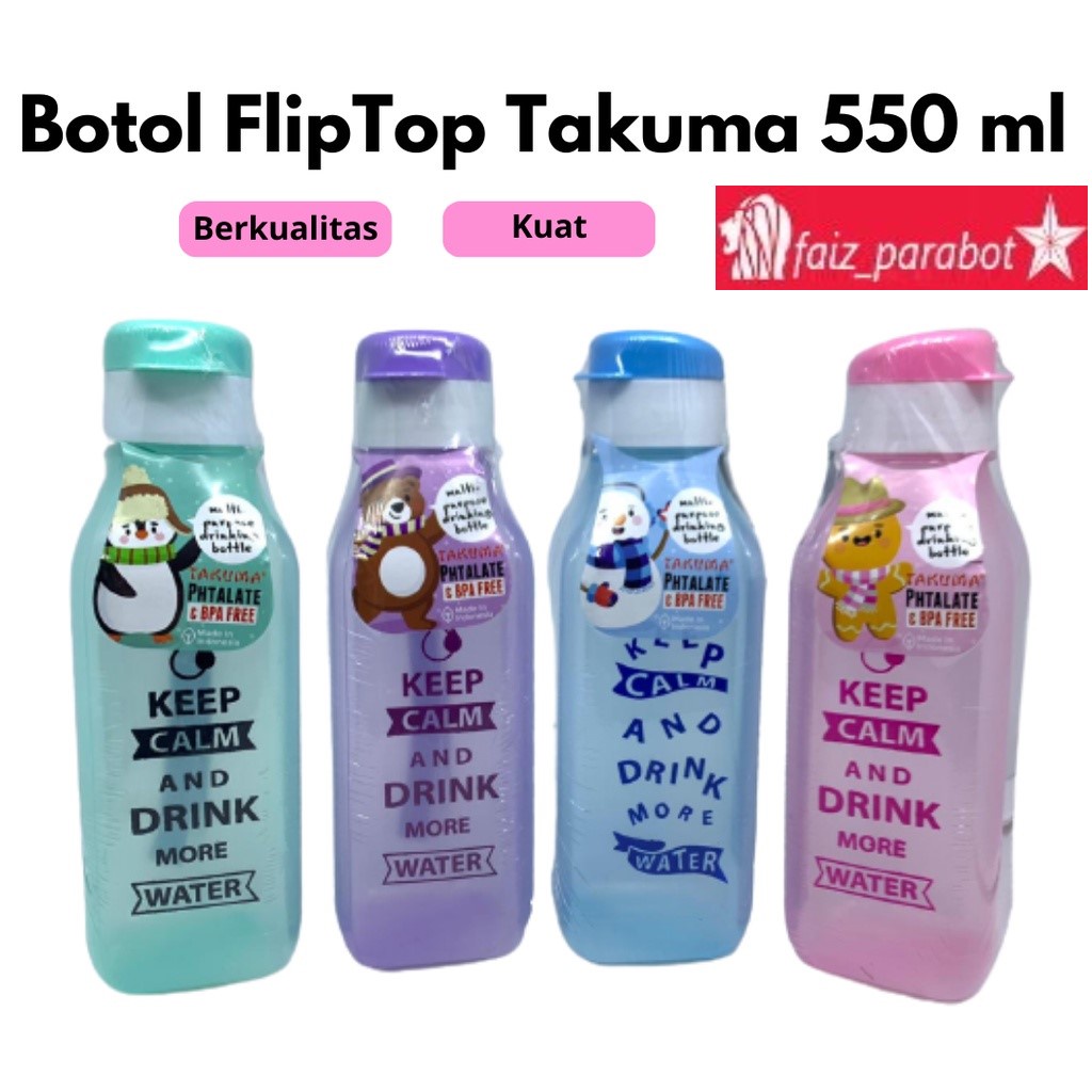 Botol Minum Fliptop Segi Takuma 550 ml Tali| Souvenir Ultah Acara lainnya