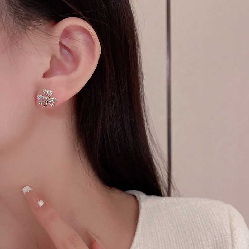 Anting Tusuk Sterling silver 925 Desain Bunga Hias Kristal Zircon Mewah Untuk Wanita