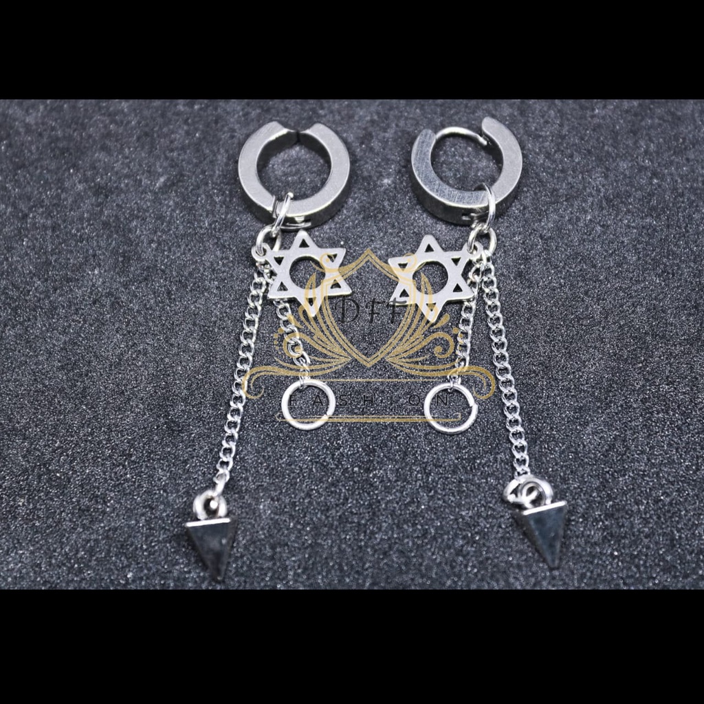 Anting Gantungan Bintang hexagram ring bandul / Anting Titanium silver / Anting Pria Wanita/ anting six pointed star