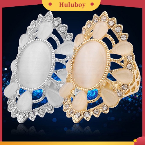 Hu Hu Hu Hu Hu Alat Bantu Pasang Kacamata♡ Cincin Wanita Bentuk Elips Besar Aksen Berlian Imitasi Untuk Pesta