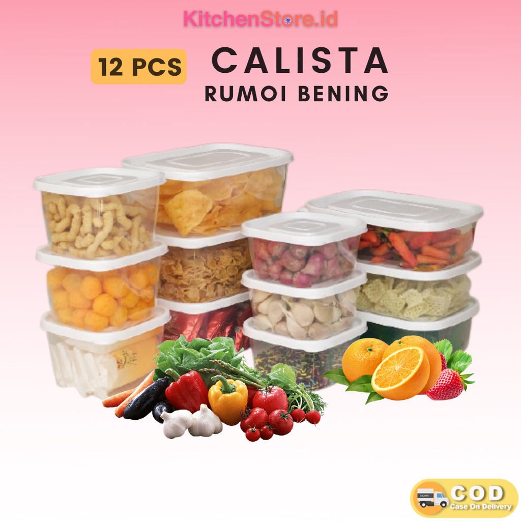 FOOD PREPARASI CALISTA RUMOI PUTIH BENING TRANSPARAN 12 PCS WADAH PENYIMPANAN MAKANAN TEMPAT BUMBU DAPUR SET LUNCH BOX FOOD CONTAINER SET TOPLES KULKAS SET STORAGE BOX FOOD CONTAINER FOOD PREPARATION FOOD STORAGE SET