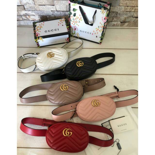 Ready stock Tas Gucci GG Marmont Metelasse Leather Belt Bag Supermirror