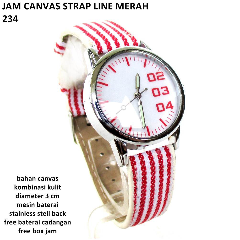 Jam tangan canvas strap line red