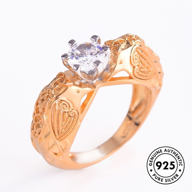 Cincin Sterling Silver 925 Model Burung Unik Dengan Berlian Imitasi Lapis Emas Untuk Wanita