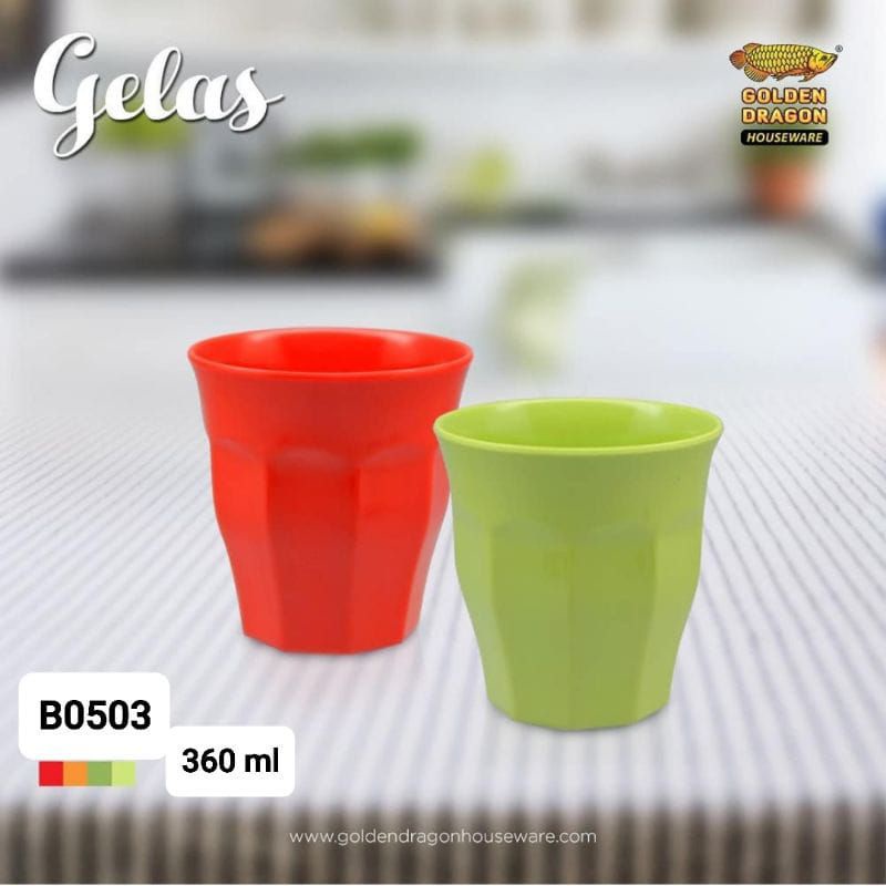 B0503 (6pcs) Gelas/Cangkir/Mug Melamin Belimbing Sedang 360ml/11cm Golden Dragon