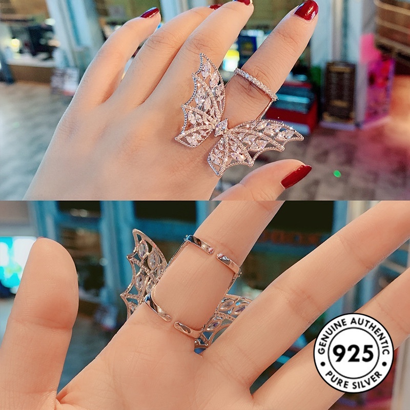 Cincin Desain Kupu-Kupu Bahan S925 Silver Gaya Elegan Untuk Wanita