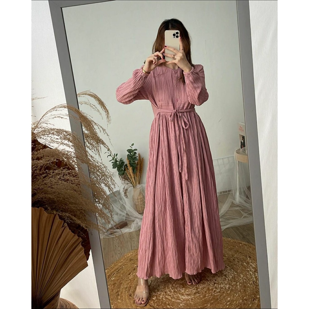 (MGA) GAMIS DELINA MAXI DRESS FULL KANCING WANITA AIRFLOW