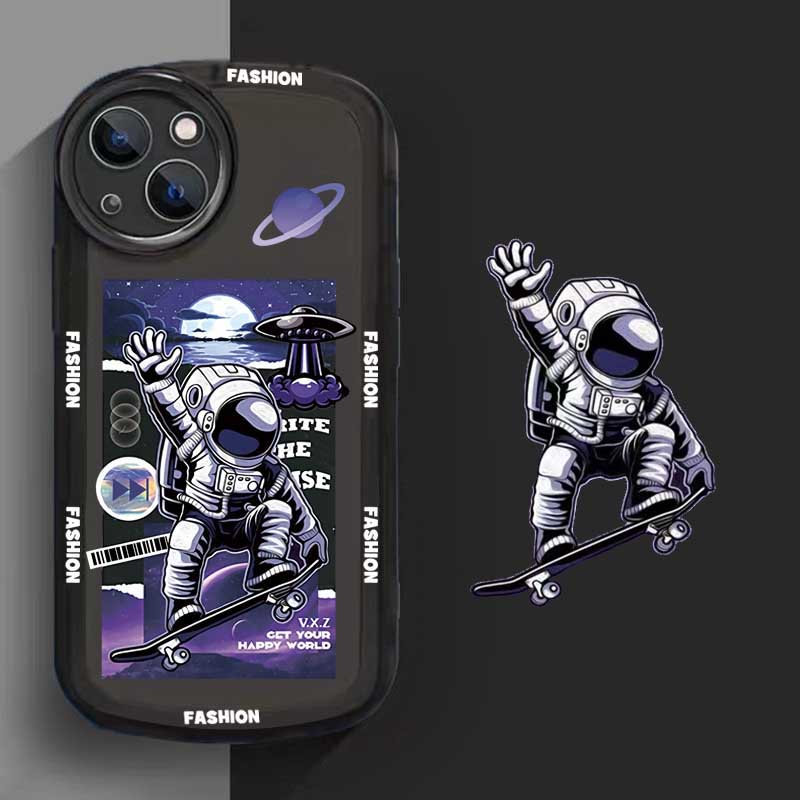 Case Bahan TPU Motif Astronaut Skateboard Untuk OPPO A57 2022 A15 A16 A16K A54 A53 A12 A5S A7 A3S A31 A52 A83 A92 A37 F9 A1K F1s