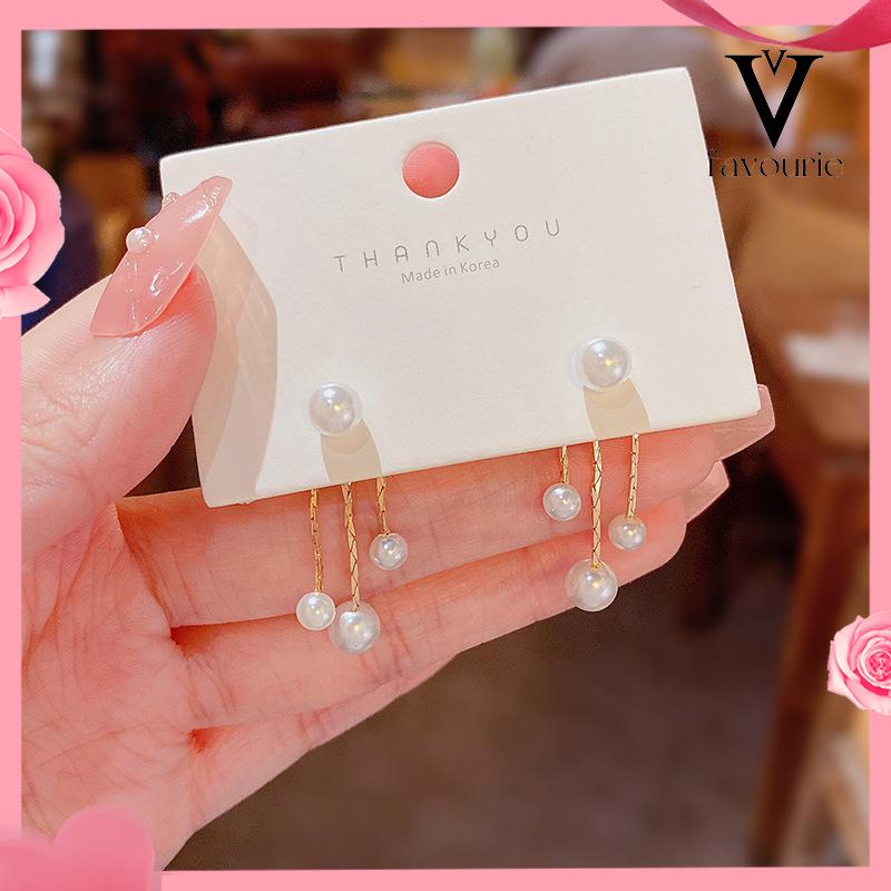 [COD]Pearl Back Hanging Silver Needle Earrings Temperamen All-Match Anting Wanita Halus-FA