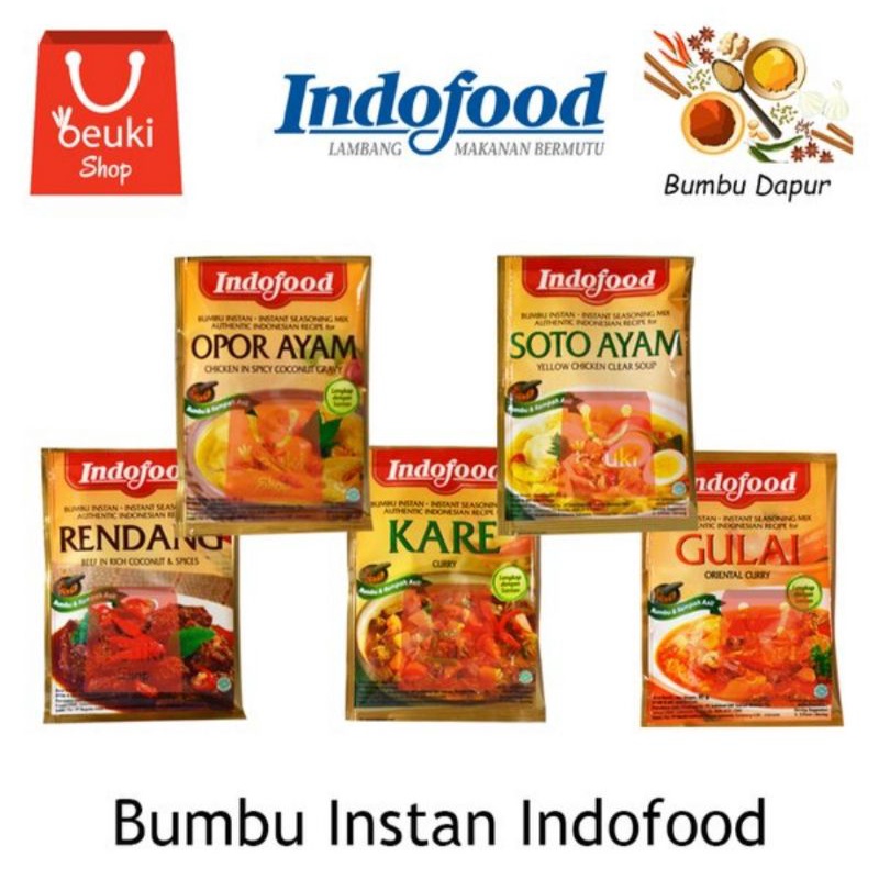 

Indofood Bumbu Instan Rendang,Kere, Rawon, Gulai Soto Per Kemasan 45 Grm