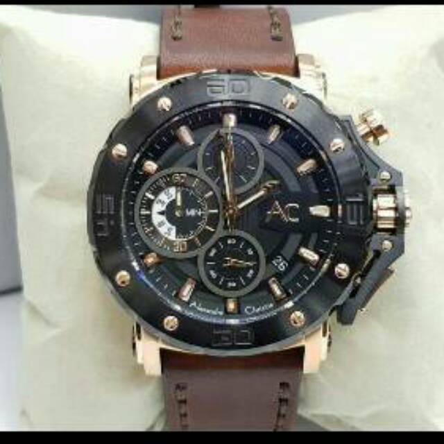 ORIGINAL JAM TANGAN ALEXANDRE CHRISTIE AC 9205 COLECTION PRIA LEATHER BROWN ROSEGOLD BLACK