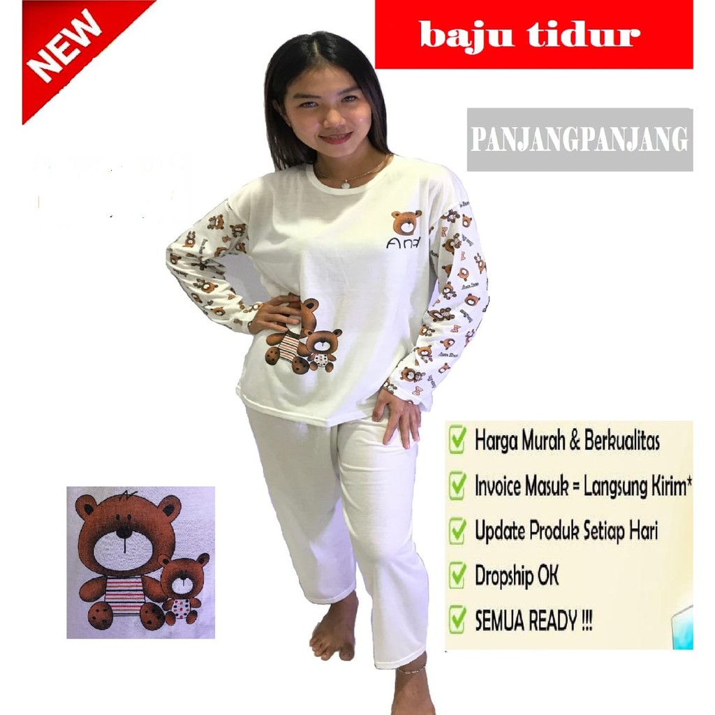 PIYAMA PEREMPUAN PP / BAJU TIDUR PANJANG PANJANG BAHAN KATUN KAOS / BABYDOLS WANITA /BAJU TIDUR CEWE-1