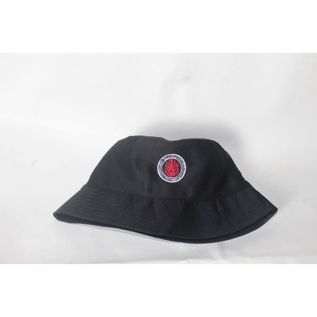 termurah topi bucket motif bulat merah topi pria wanita kekinian aksesoris unisex