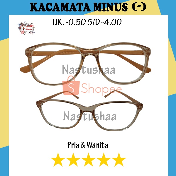 Kacamata Minus Eyeglasses Wanita dan Pria -0.50 s/d -4.00 Warna Coklat Muda Rabun Jauh Bingkai Oval NOCASE