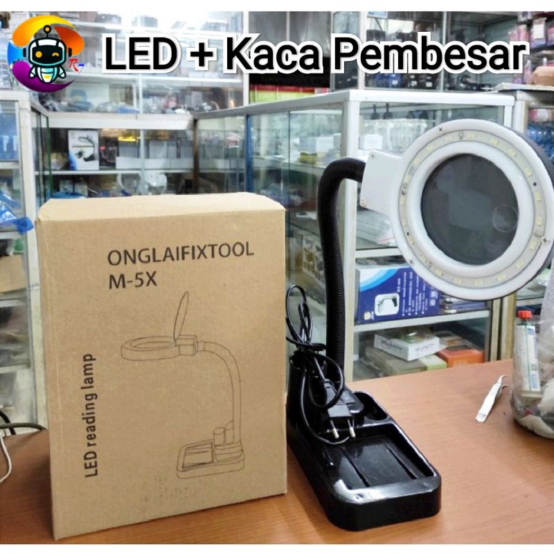Lampu Led Meja Kerja Teknisi Handphone + Kaca Pembesar Lampu Kerja M5X Onglai Original