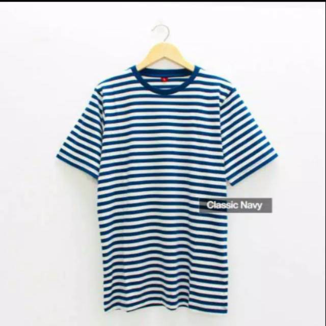 Kaos stripe navy putih medium size S-5XL