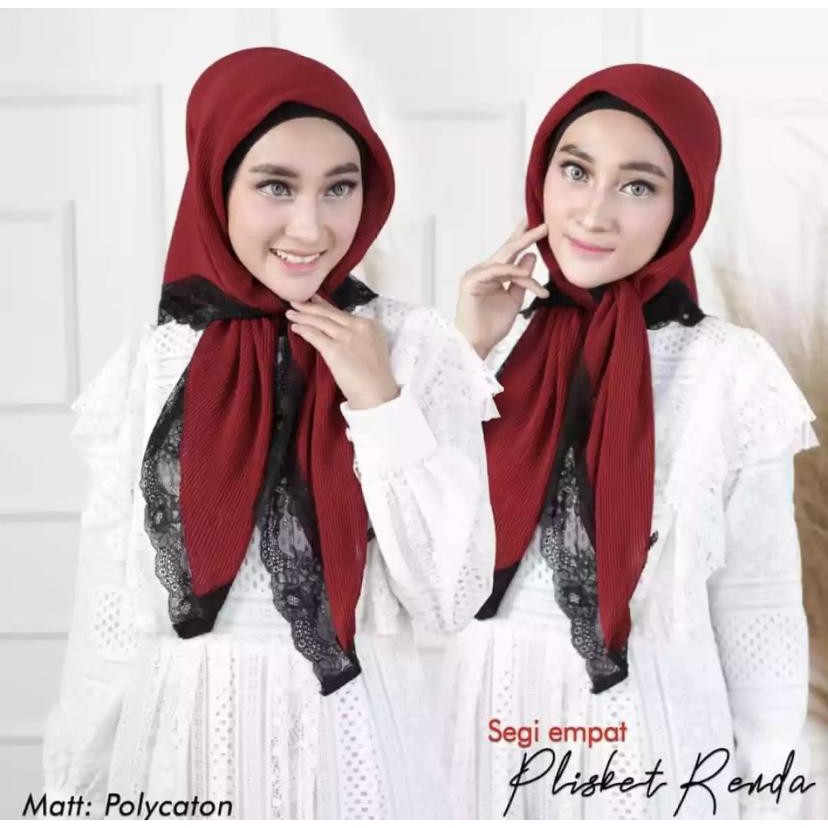 HELEN_SHOP86 HIJAB SEGI EMPAT PLISKET RENDA/ KERUDUNG PLISKET RENDA/ JILBAB BELLA PLISKET