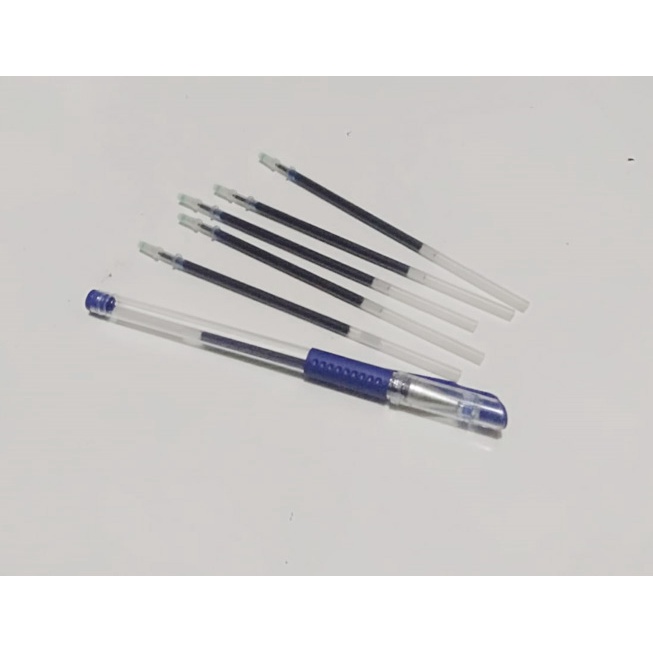 1 Set Pulpen gel 0.5mm + 6 Refill, warna hitam