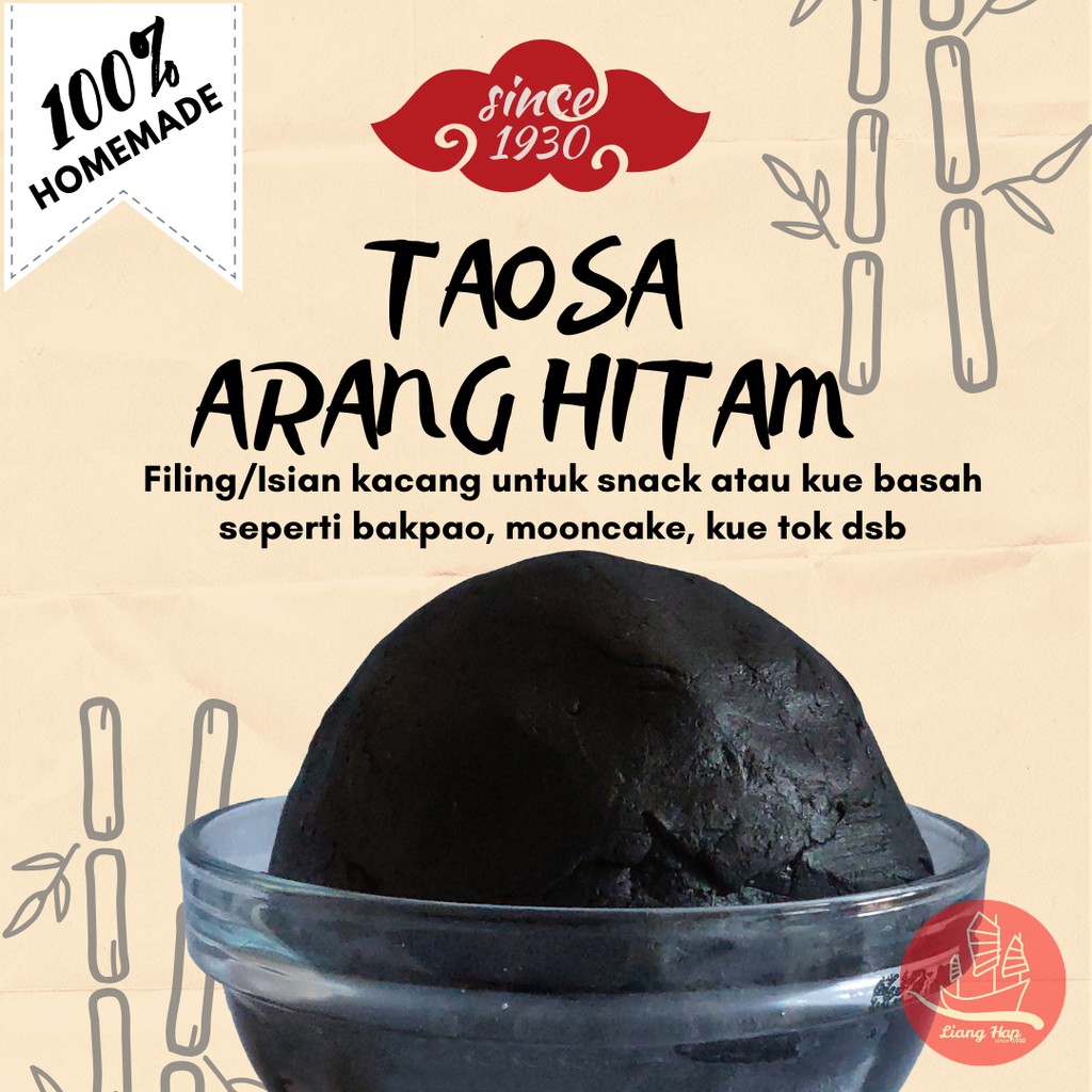 [NON-COD] 500gr Taosa (Red Bean) dengan Arang Bambu / Charcoal Bamboo - Isi kacang merah untuk makanan