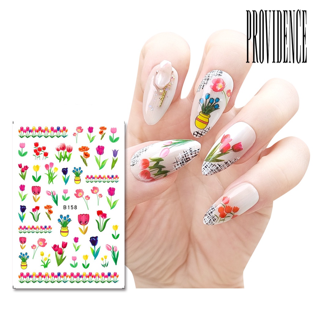 1 Set Stiker Kuku Motif Print Tulip Bahan Resin Tahan Air Untuk Nail Art