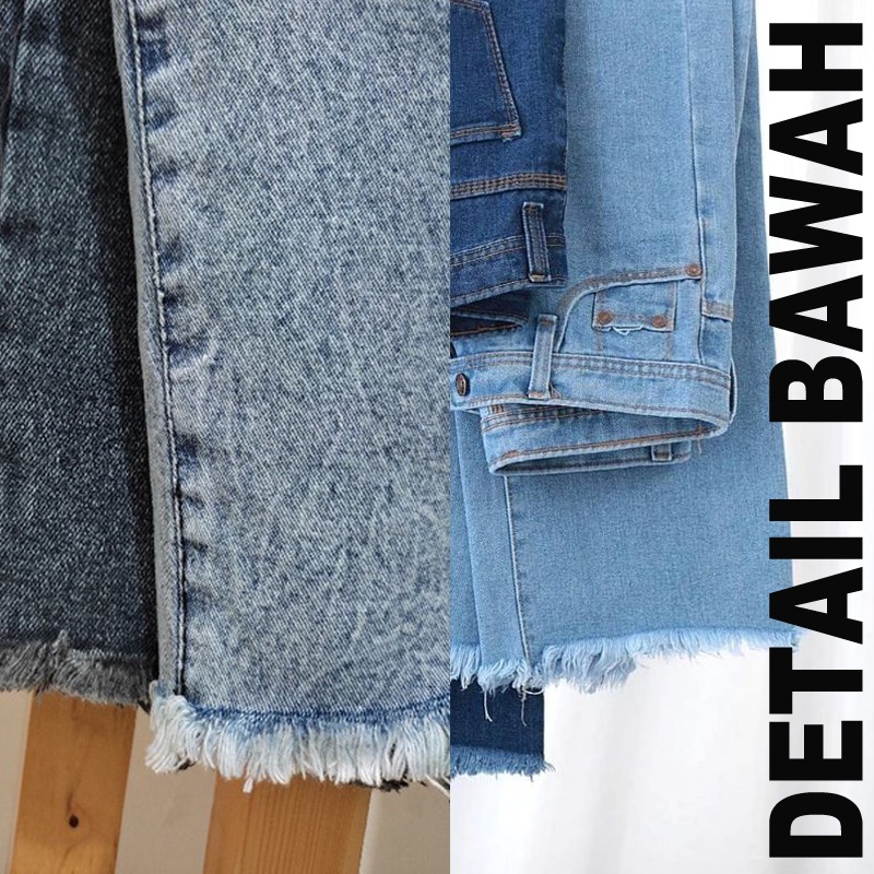 AFAREEN - Highwaist Kulot Jeans Rawis Wanita Boyfrind Jeans Blue Snow Hitam Rumbai Celana Jeans Basic