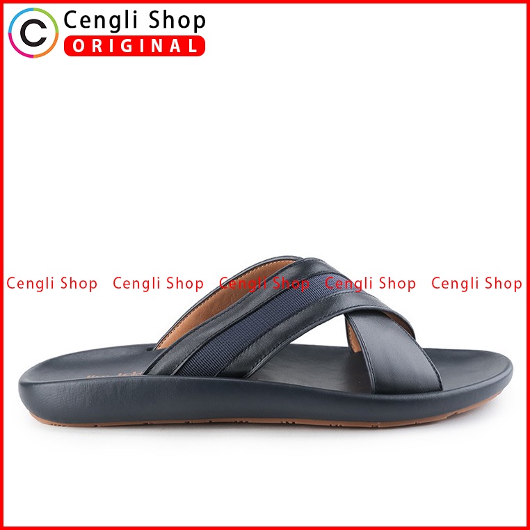 SANDAL CASUAL JIM JOKER PRIA ORIGINAL SLIDE KULIT BIRU NAVY JJ37