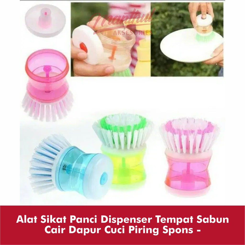 Alat Sikat Panci Dispenser Tempat Sabun Cair Dapur Cuci Piring Spons -