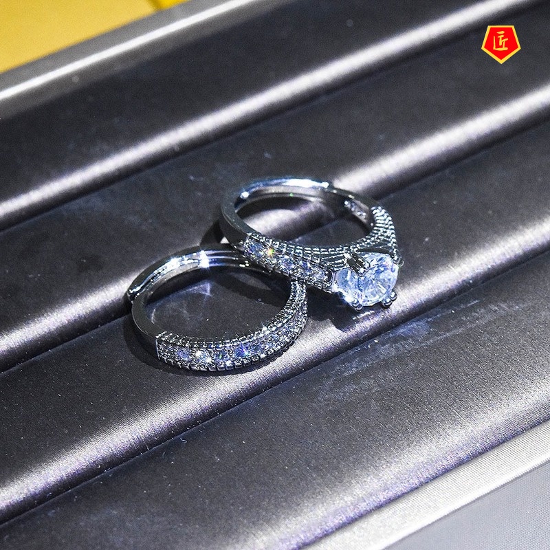 [Ready Stock]Classic Fashion Platinum Diamond Ring Set