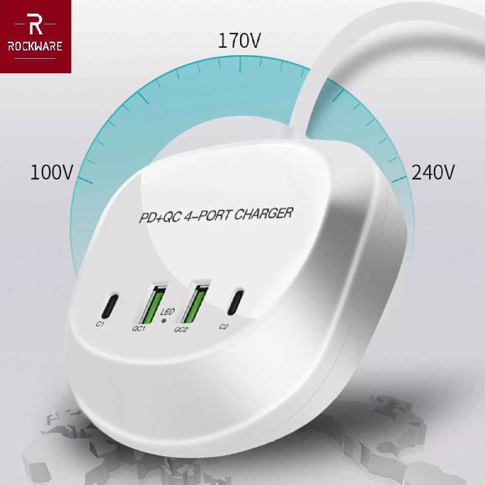 ROCKWARE WLX-T3P PLUS - 4 USB Port Charger PD and QC 3.0