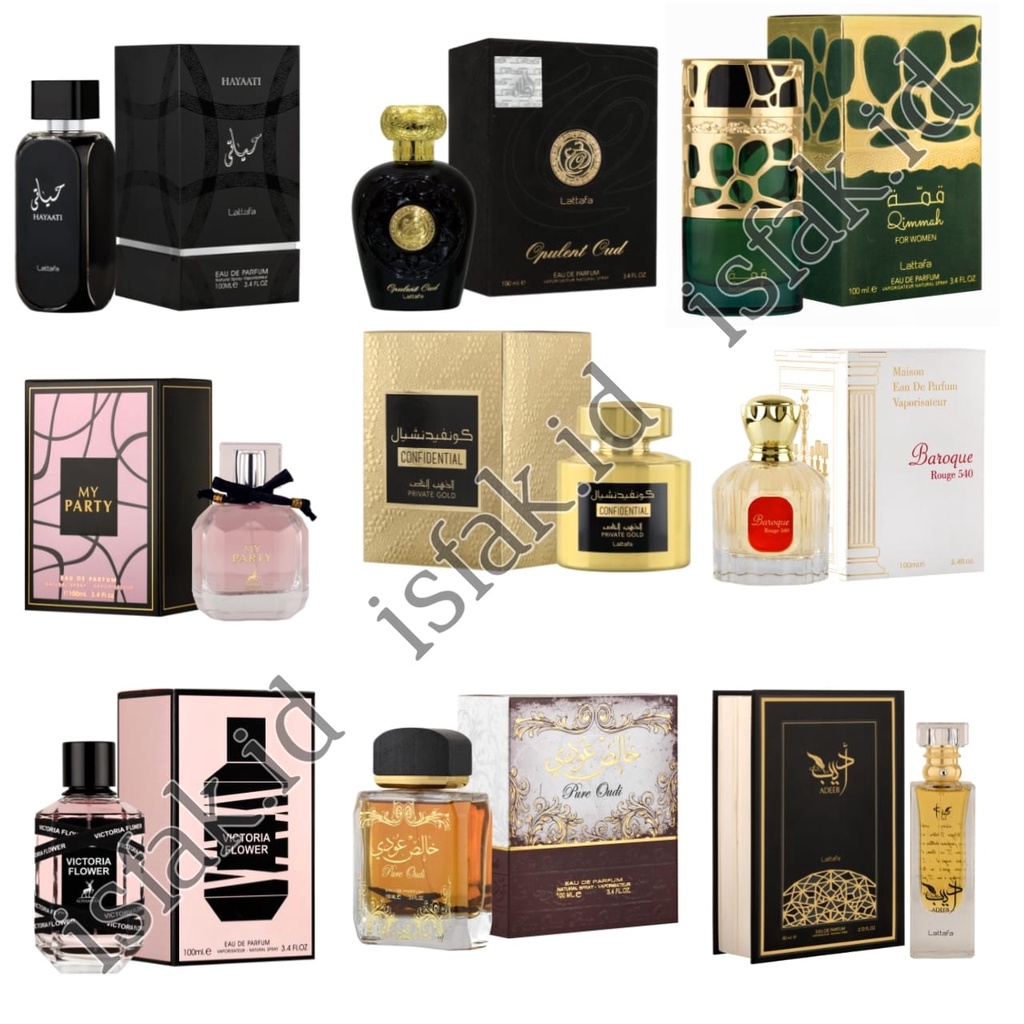 ALL VARIAN Parfum Lattafa Ori Minyak Wangi Perfume Maison Alhambra Parfume Adeeb Ana Abiyedh  Maahir Black Najdia Tribute Pure Oudi Qaaed Shabaab Velvet Oud Ethnic Victoria Flower Oud Najdia  Whaswashah Raghbe Anarch Opulent Red Qimmah Blue Oud  Boroque