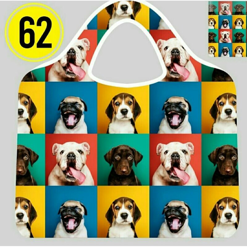 Tas Belanja Lipat Fashion Motif Anjing Custom Nama (1 pcs)