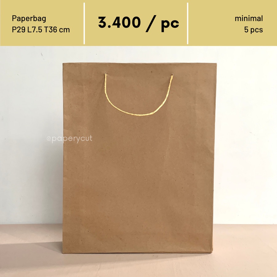 

Paperbag Tas Kertas Kraft Coklat Polos Goodie Bag P29 L7.5 T36 cm