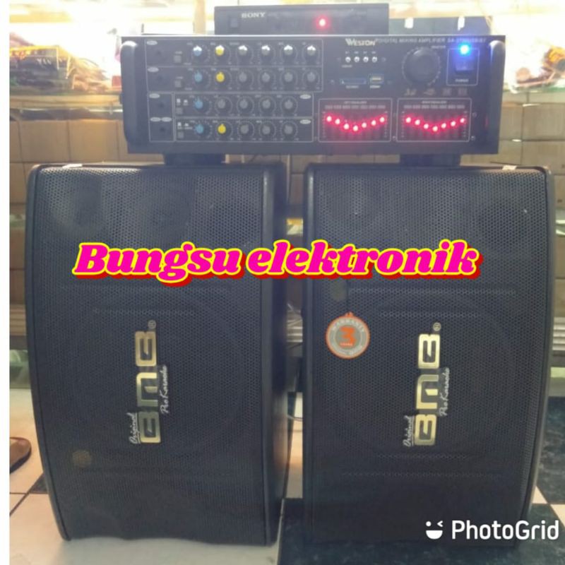 Paket karaoke speaker BMB 10 inch + ampli usb Bluetooth, mic wireless, stand