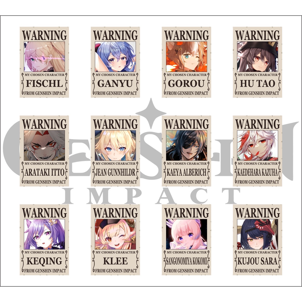 Pola Deco Mini Poster Anime Game Genshin Impact Warning - Hu Tao Xiao Zhongli Raiden Shogun Ganyu