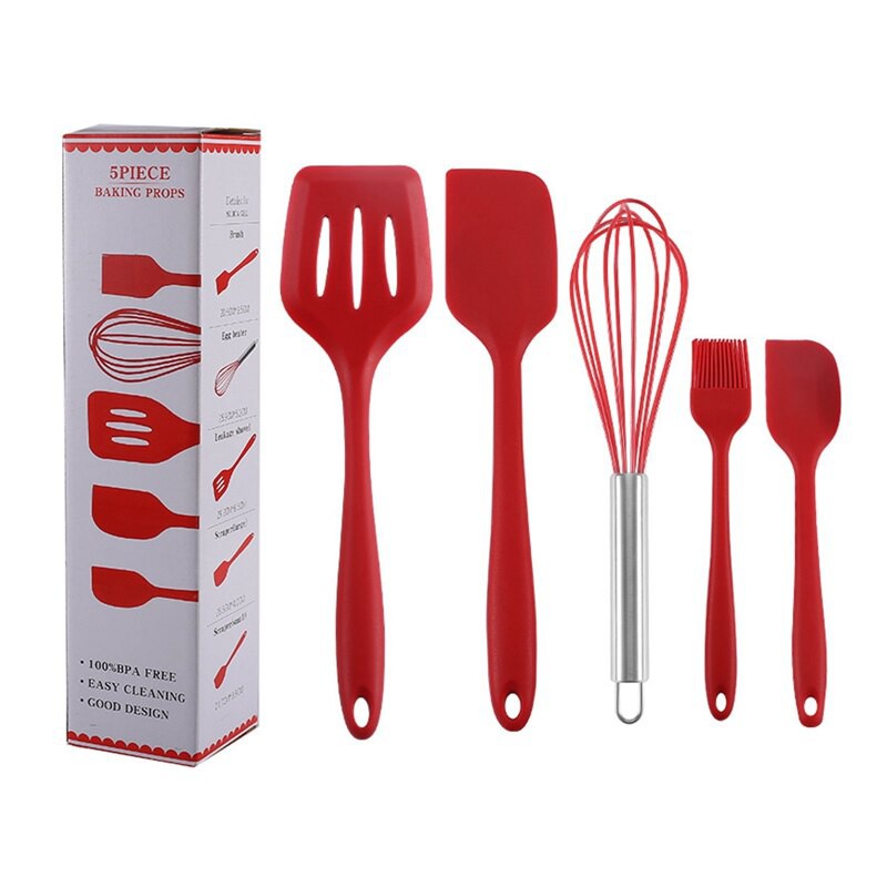 Spatula Silikon Set Baking Prop  Alat Masak 5 in 1 Sutil Kuas Silikon Tahan Panas Spatula Plastik