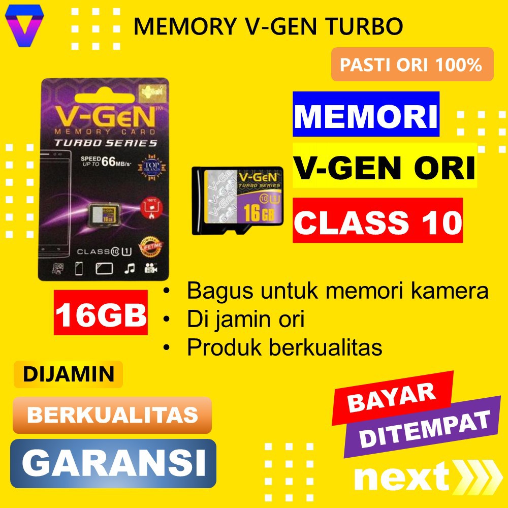 V-GEN Turbo MicroSDHC UHS-1 Class-10 66MB/s 16GB - GARANSI RESMI V-GEN JS77