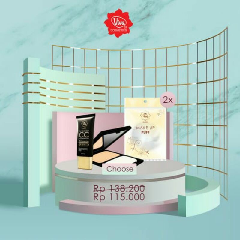 Paket Daily Fresh Protect CC Cream Foundation Two Way Cake Makeup Puff Viva