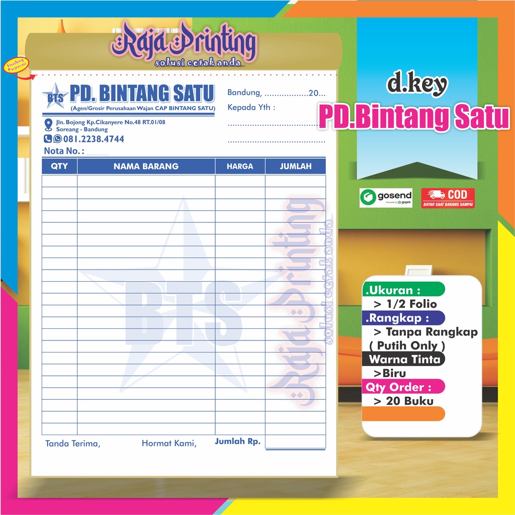 

(GRATIS DESAIN) Nota Custom 1/2 Folio Tanpa Rangkap