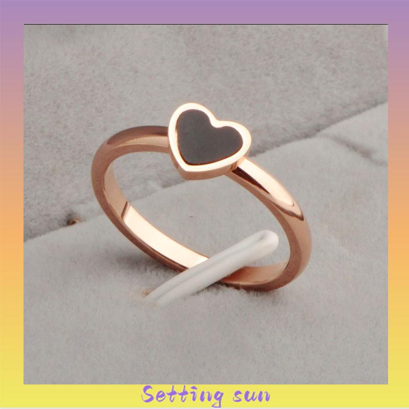 Korean Cinta Hati Cincin Titanium Lapisan Emas Model  Rose Gold TN