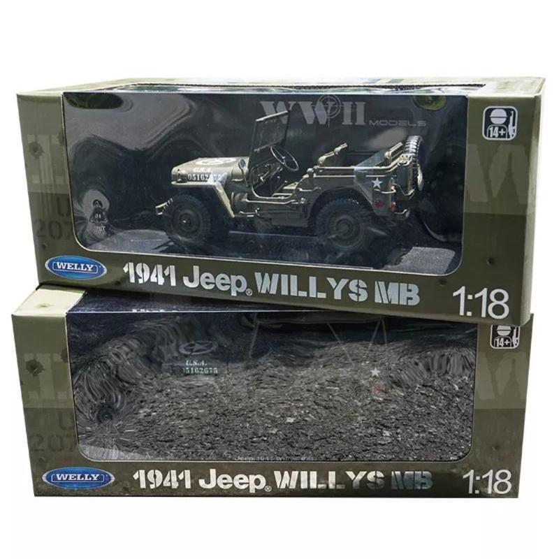 Welly 1941 Jeep Willys MB Miniatur Diecast Jeep tentara militer Skala 1:18