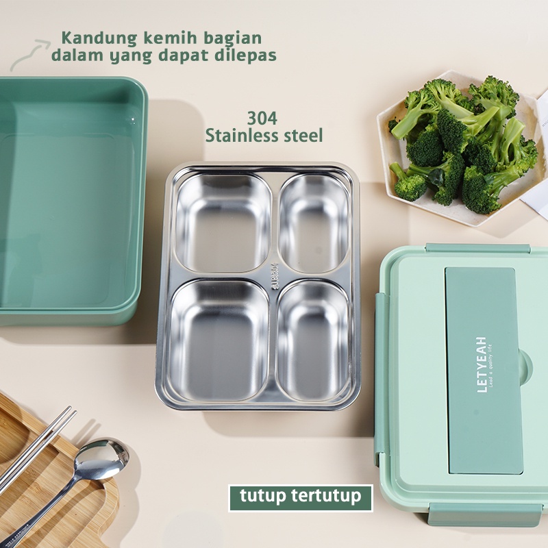 Letyeah &amp; Anantagt 4 Grid lunch box tempat makan Stainless Steel 304  Kotak Makan anti bocor 1000ml