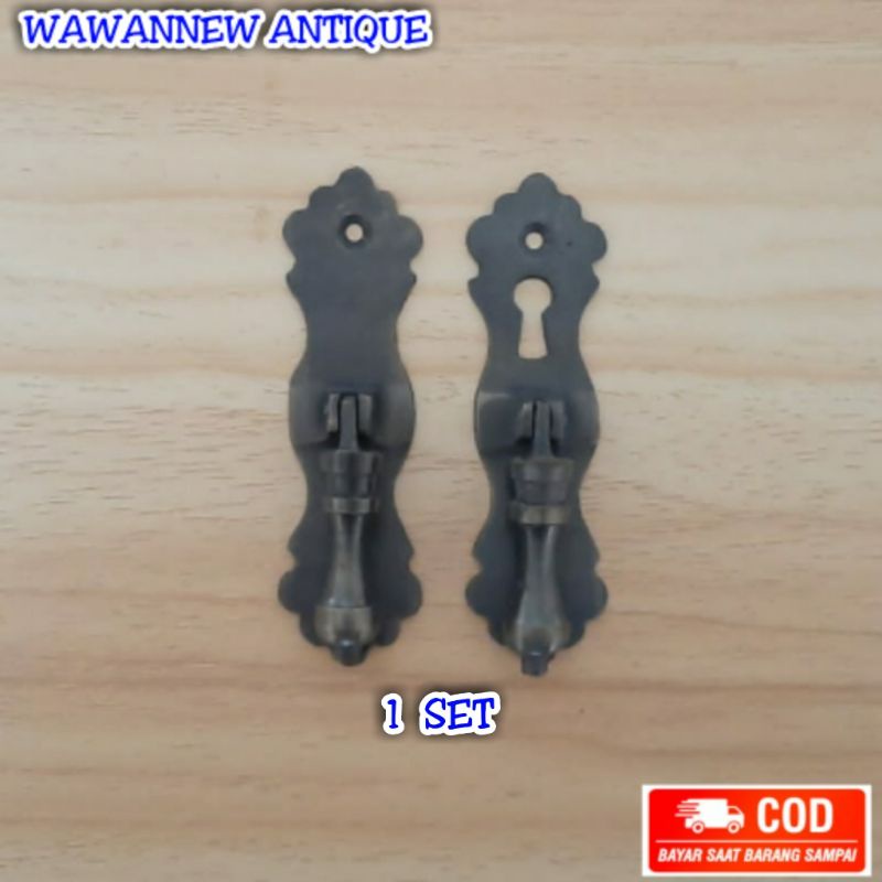 Handle / Tarikan Laci Lemari Jendela Pintu Rumah Kuningan + Kunci Gerobok 9.5cm