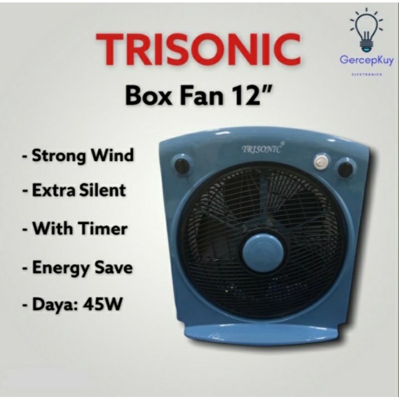 Kipas Angin Kotak / Box Fan 12 Inch + Timer Trisonic Termurah