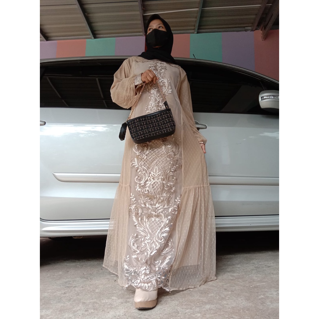 Dress Cassandra Kania Dress Brukat terbaru ori by mercy AMBARWATI muslimah syari ootd fashion modis pesta xl