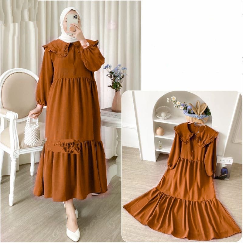 Orimoza Maxi Dress Wanita Rayon Crinkle Busui-MASITA CRINKL ORANGE