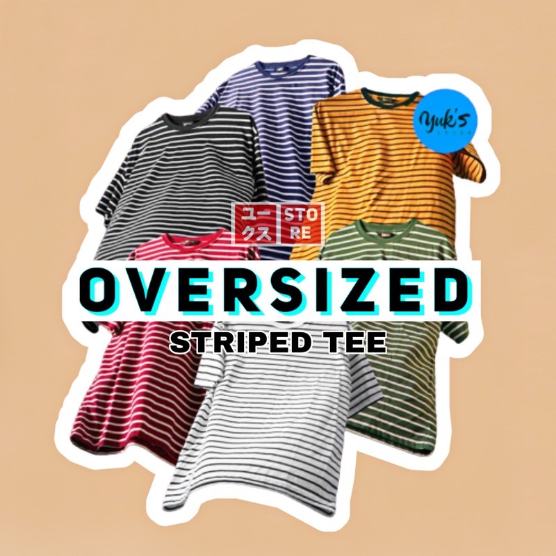 KAOS OVERSIZE STRIPE POLOS OVERSIZED SALUR STRIPED BAJU STRIP BELANG GARIS PRIA &amp; WANITA TEBAL &amp; LEMBUT